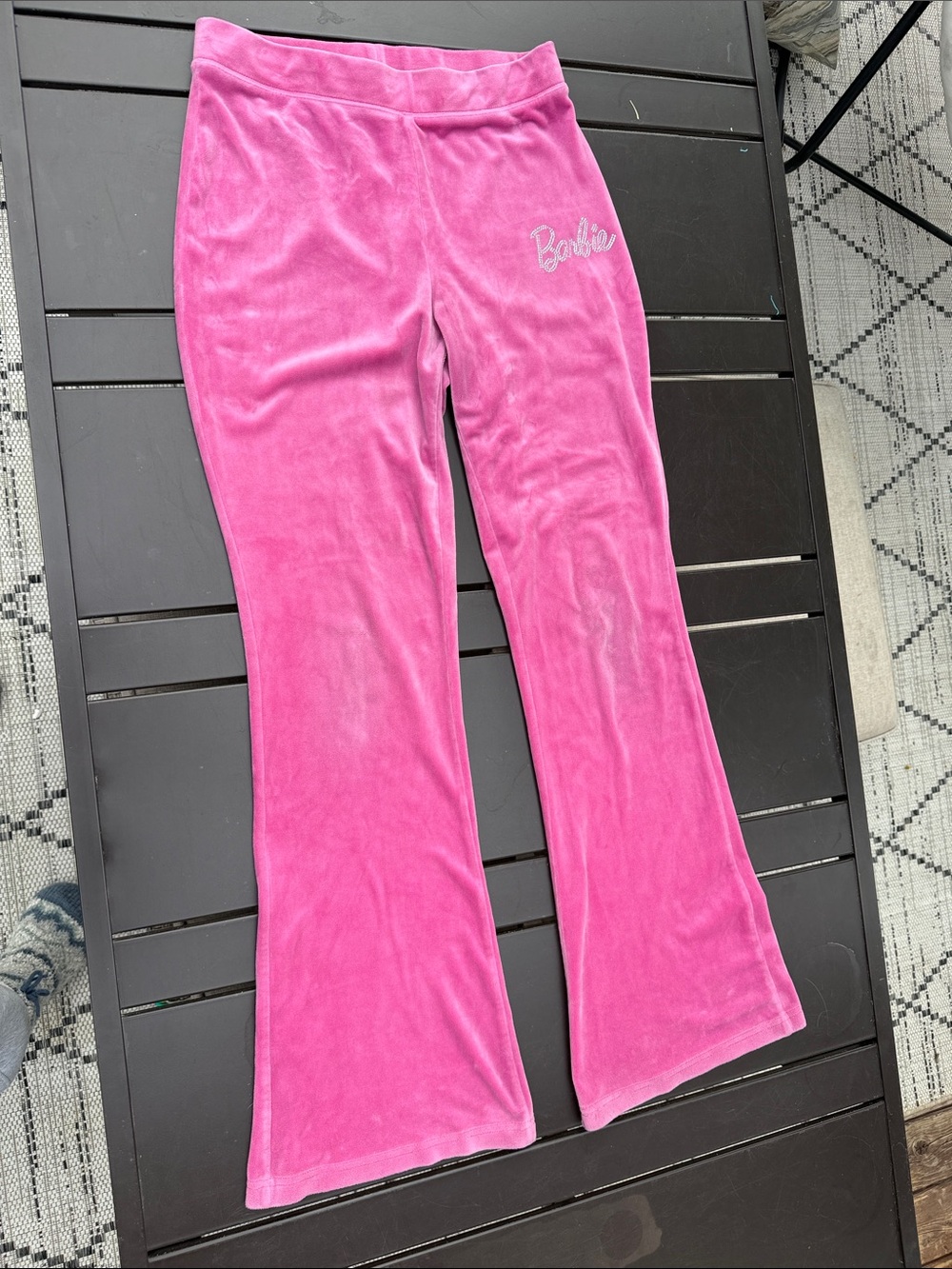 Y2K Barbie Hot Pink Velour Flared Pajama Pants sz 28 waist Lg